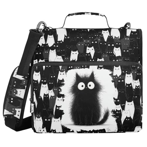 Cat Binder Bag 3 Ring Zipper with Handle Shoulder Strap | for School Work Office Organizer Storage Case - color: Cat