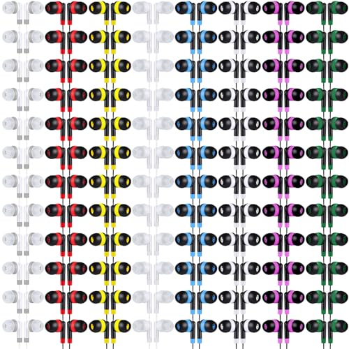 Konohan 160 Packs Bulk Earbuds with Wire Earphones Classroom Wired Headphones for Students Headphones Individually Bagged, 8 Colors Ear Buds Bulk for Classroom School Library(Solid Color) - color: Solid Color