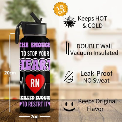 Custom Nurse Water Bottle 18/32oz Stainless Steel Insulated with Lid Personalized Nurse Gifts for Women Medical Staff Inspiration Gifts for Nurse Week Graduation Birthday Healthcare Worker - color: Design-6