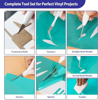 The All-in-One Tool Set for Cutting Machine - Beginner-Friendly Craft Kit with Weeding Tools, LED Light Pad, Paper Cutter, Cutting Mats, Brayer Roller, True Control Knife for Crafting Projects - color: Essential Tools