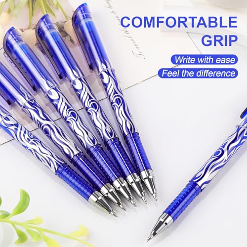 8 Pack Blue Ink Erasable Gel Pens, 0.5mm Fine Point, Flame Patterned Barrel, Comfortable Grip, with Eraser, Ideal for Journaling, School Work, Office Tasks, Note Taking, DIY Projects - color: 8 Blue