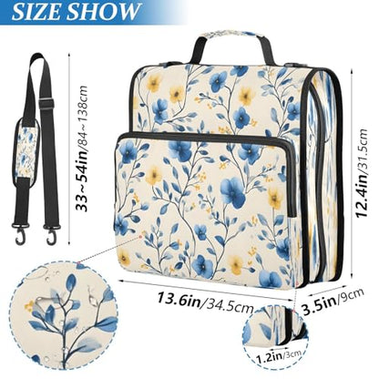 Subtle Floral Zipper Binder 3 Ring with Shoulder Strap and Handle Multiple Pockets Expanding File Folder Organizer