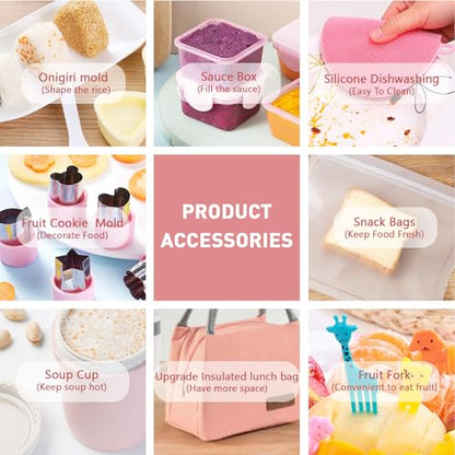 35Pcs Bento Box Japanese Lunch Box Kit Leakproof Lunchbox, Pink | Wheat straw 3 layer stackable lunch container with compartments and lunch bag for kids adults teens meal prep school office - color: Pink, size: 35Pcs