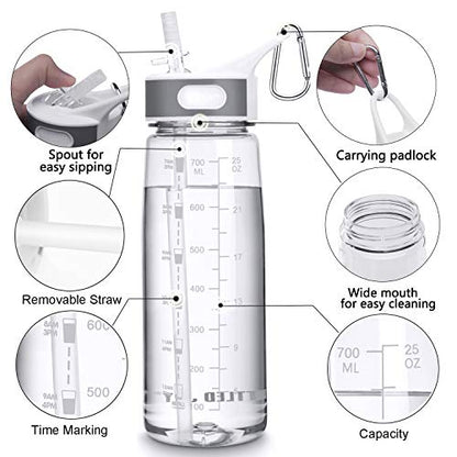 Sports Water Bottle with Straw 800ML Bike Water Bottles Reusable Water Jug 28 OZ Hydro Jug BPA-Free Wide Mouth Water Bottle with Handle for Fitness Outdoor Hiking Camping Dishwasher Safe - color: 800ml clear