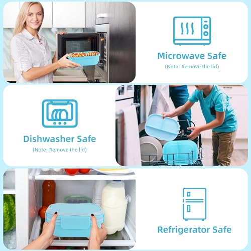 Itopor Bento Box for Kids, Stackable Kids Lunch Box, Pale Blue, 40 oz | Leakproof 2-compartment base, 3-compartment snack tray, hidden handle & utensils. BPA-Free, microwave & dishwasher safe
