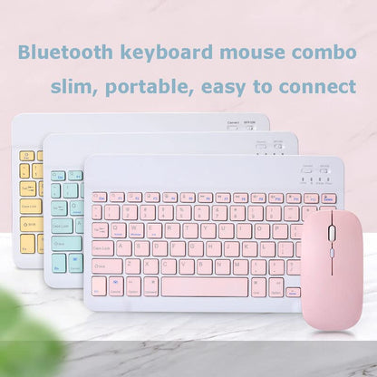 Bluetooth Wireless Keyboard and Mouse Combo,Ultra-Slim Ergonomic Small Rechargeable Bluetooth Keyboard Mouse Gift for Men Women Boy Girl Apple iPad iPhone Samsung Tablet Phone Android PC Computer Mac - color: Blue 2
