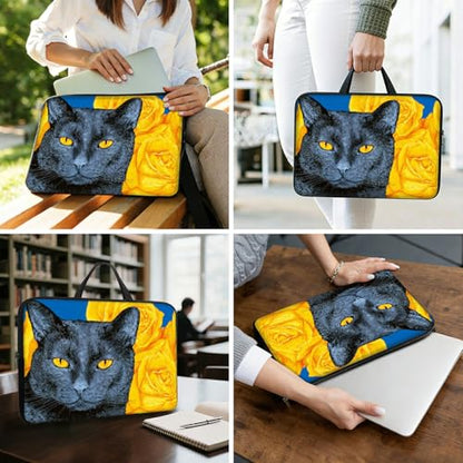 13 13.3 14 inch Laptop Sleeve with Handle, Black Cat Yellow Roses Water‑Resistant Laptop Carrying Case for MacBook Air 13-inch/MacBook Pro 13/14 inch/Dell/HP/Lenovo - color: Black Cat Yellow Roses, size: 13-14 inch Devices