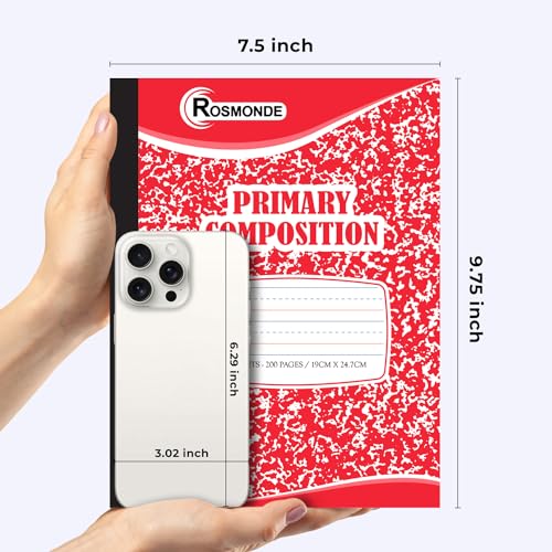 Rosmonde Composition Notebooks Primary Ruled 50 Pack, 200 Pages (100 Sheets), Color Marble Composition Notebook, Grades K-2, Bulk Primary Composition Notebook, Writing Dotted Lined - size: 50 Pack | Bulk Value, style: Primary Ruled - Color Marble (Write)