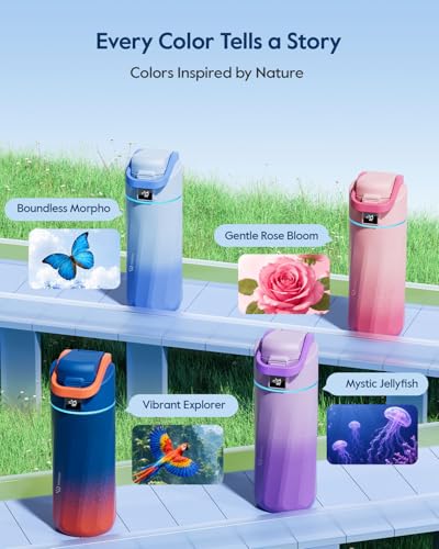 WATERH BOOST Kids Smart Water Bottle with Reminder & Tracker, 16oz | BPA-Free, Vacuum Insulated Stainless Steel, 24H Cold & 12H Hot, DIY Fridge Magnets, Rubber Base, Ideal for Travel & Camping - color: Mauve