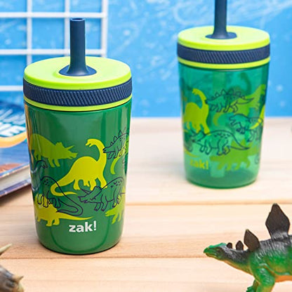 Zak Designs Dino Camo Kelso Tumbler 3pc Set, Leak-Proof Screw-On Lid with Straw, Bundle for Kids Includes Plastic and Stainless Steel Cups with Additional Sipper - color: Dino Camo, size: 3 Piece Set (Pack of 1)