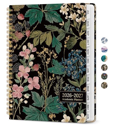 Planner 2026-2027, Academic Monthly and Weekly Calendar Planner for Women, July 2026 - June 2027, Hardcover Pretty Agenda Planner Book with Tabs, Spiral Daily Organizer for School Office Home Supplies, 8.5" x 11" - Forest Botanica - color: J-Forest Botani