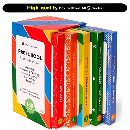 Award-Winning Flash Cards for Preschool & Kindergarten – 5-Deck Set, 180 Jumbo Cards – Learn Alphabet, Numbers, Colors, Shapes, First Words, Opposites & Rhyming – for Kids Ages 3–5