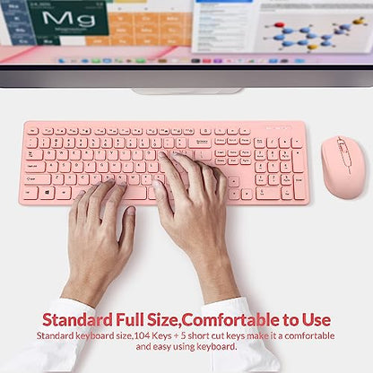 Wireless Keyboard and Mouse Combo - Rii Standard Office PC Keyboard and Optical Wireless Mice (Pink) - color: PINK