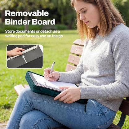 SUNEE Zipper Binder 1 Inch, Removable 3-ring binder, 175-Sheet Capacity, 5-Tab Dividers Expanding File Folder, Small Binder Bag Organizer Storage for Student School Classroom Supplies, Dark Teal-Green - color: Dark Teal-green