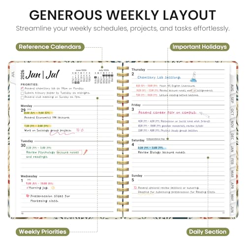 Planner 2026-2027, Academic Year Weekly and Monthly Calender Planner, from Jul 2026 - Jun 2027, Spiral Bound School Planning Book, Perfect for Teacher, Student, Women & Men, A4 (8.5" x 11"), Herbs - color: B-Herbs, size: (8.5"x11")a4