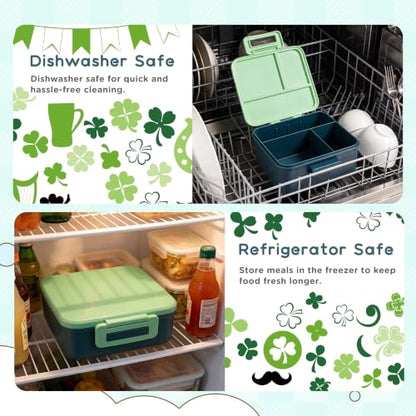 Bento Lunch Box for Kids with 8oz Thermo Containers for School,Camping | Vacuum Insulated Food Jar,Leakproof Silicone-Seal,5 Compartments with Dividers,Dishwasher & Refrigerator Safe,BPA-Free - color: Green