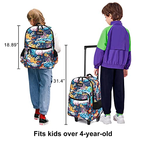 Tilami Rolling Backpack 18 inch Double Handle Wheeled Boys Girls Travel School Children Luggage Toddler Trip, Cartoon Black - color: Cartoon Black