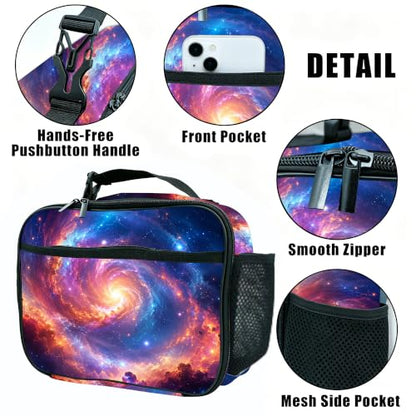 Space Lunch Bag Insulated Reusable Lunch Box Kids Girls Boys Cooler Thermal Tote Bag For Men Women School Work Picnic - color: Space