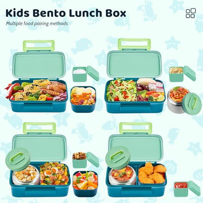 JXXM Lunch Box for Kids With 8oz Soup Thermo, Leak-proof Lunch Container with 2 Compartments, Thermo Food Jar Food Containers for Back to School Girls Boys (Green) - color: Green