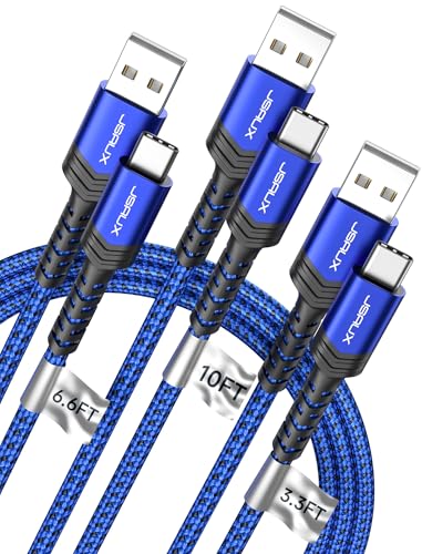 JSAUX USB C Cable Fast Charging, USB to USB C Cable 3-Pack (10+6.6+3.3FT) | USB Type C Charger Cord, for iPhone 17 16 Pro Max, Samsung Galaxy, iPad, Home and Car Essentials, Blue - color: Blue, size: 3.3ft+6.6ft+10ft