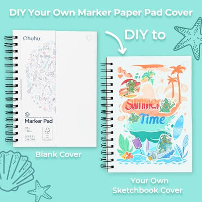 Ohuhu Double-Sided Marker Pads Art Sketchbook Bleedproof - 5.5"x8.5" Small Paper Size - 90 LB/150 GSM Smooth Drawing Paper - 60 Sheets/120 Pages, Spiral Bound Sketching Book for Alcohol Markers Paints - size: 5.5" x 8.5"