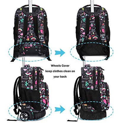 Tilami Rolling Backpack 18 inch Wheeled Backpack School College Student Travel Trip Boys and Girls - color: Ins Black