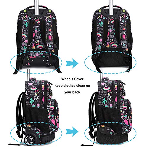 Tilami Rolling Backpack 18 inch Wheeled Backpack School College Student Travel Trip Boys and Girls - color: Ins Black