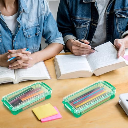 Gueevin 24 Pcs Large Capacity Plastic Pencil Box Clear Plastic Pencil Case Crayon Box with Snap Tight Lid Watercolor Pen Storage Brush Organizer Drawing Tools Container (Green) - color: Green