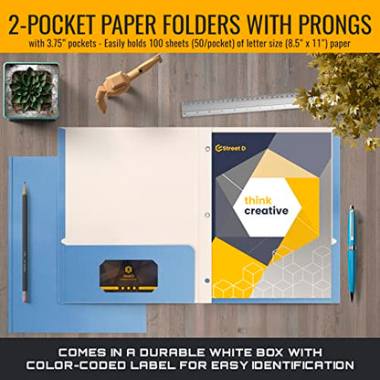 Better Office Products Light Blue Paper 2 Pocket Folders with Prongs, 50 Pack, Matte Texture, Letter Size Paper Folders, 50 Pack, with 3 Metal Prong Fastener Clips, Light Blue - color: Light Blue