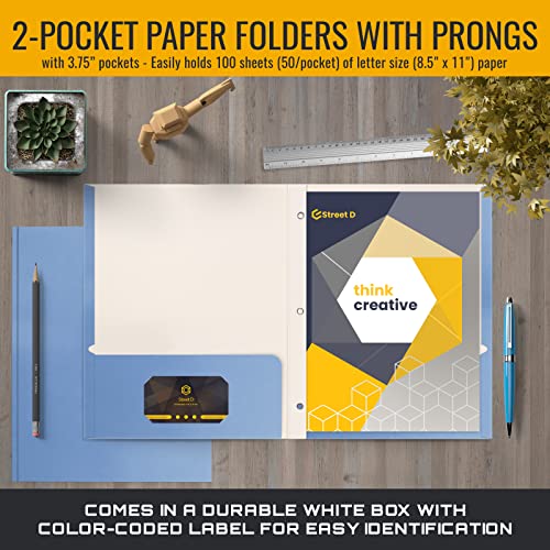 Better Office Products Light Blue Paper 2 Pocket Folders with Prongs, 50 Pack, Matte Texture, Letter Size Paper Folders, 50 Pack, with 3 Metal Prong Fastener Clips, Light Blue - color: Light Blue