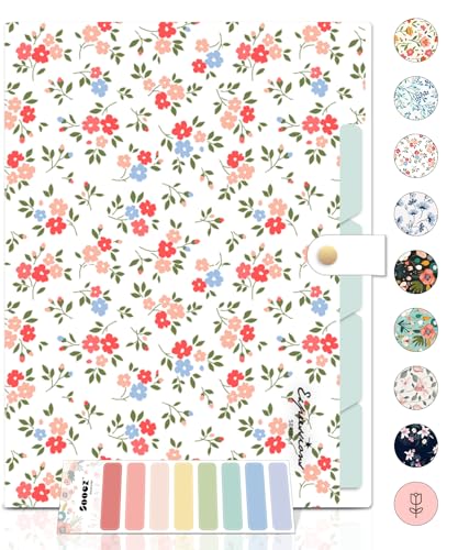 Sooez File Folders Organizer, Folders with 5 Pockets, Folders for Documents w/Sticker, Accordion File Organizer, Paper Receipt Bill Filing Organizer, School College Office Travel Essentials Supplies - color: White Floral