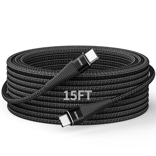 Extra Long USB C to USB C Cable (15FT 100W) USBC Charger Fast Charging Cord Braided, Type C Cable for iPhone 17 Pro Max, 16/15, iPad Pro/Air/Mini, MacBook, Samsung, Android Phones, Tablet & Laptop - color: Dark Black, size: 15 FT - 1 Pack, style: USB C to