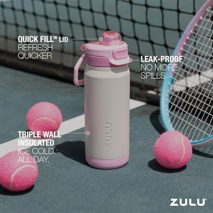 ZULU Powerfill Pro 18oz Kids Stainless Steel Water Bottle with Quick Fill Lid, Triple Wall Vacuum Insulated, Leak Proof Locking Lid, Sip & Chug, Reusable, BPA Free, Dishwasher Safe, Ivory Blush - color: Ivory Blush