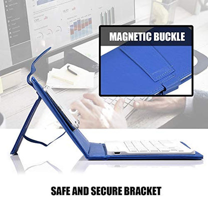 Portable Bluetooth Keyboard with Leather Case Cover with for 4.5''-6.8'' iOS, Android and Windows Smart Phones, Detachable with Kickstand - color: Blue
