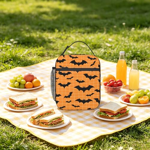 Halloween Bat Kids Lunch Bag Insulated Lunch Box Cooler Freezable Meal Prep Bag with Shoulder Strap Waterproof Lunch Container for Boys Girls School Office Picnic - color: Halloween Bat