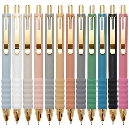 Aisibeiger Ballpoint Pens Black Ink Ball Point Pen with Super Soft Grip Medium Point 1.0mm Office Pens (Gold 12-count) - color: Gold 12-count
