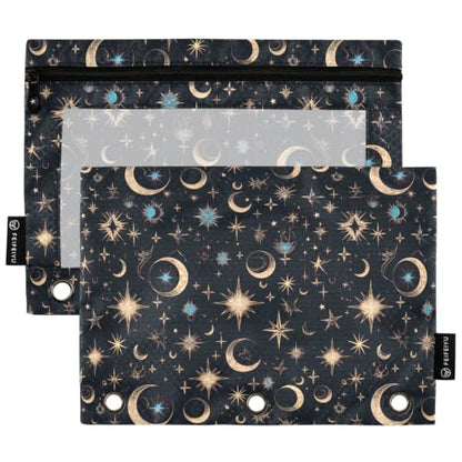 Gredecor 3 Ring Binder Pencil Pouch, Moon Stars Galaxy (4) Zippered Pen Case Pouches with Clear Window, 2 Pack Stylish Office & School Supplie - color: Moon Stars Galaxy (4)