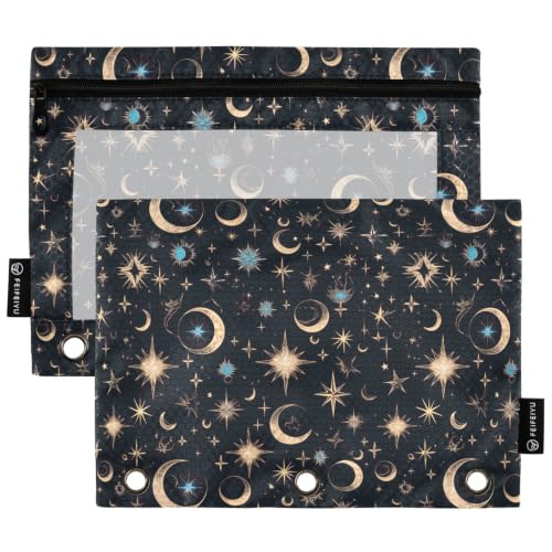 Gredecor 3 Ring Binder Pencil Pouch, Moon Stars Galaxy (4) Zippered Pen Case Pouches with Clear Window, 2 Pack Stylish Office & School Supplie - color: Moon Stars Galaxy (4)