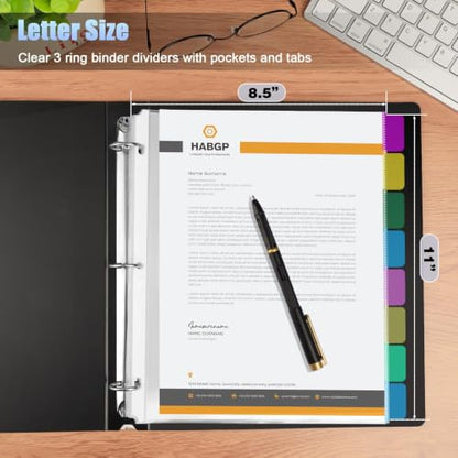 HABGP 16Pcs/2 Set Clear Sheet Protectors for 3 Ring Binder Letter Size, 8 Tab Plastic Dividers With Pockets and Tabs, Page Protectors 8.5x11 - size: 2 Set (16 Pcs)