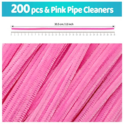 Iooleem 200pcs Pink Pipe Cleaners, Chenille Stems, Pipe Cleaners for Crafts, Pipe Cleaner Crafts, Art and Craft Supplies. - color: Pink, size: Small Pack