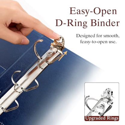 Large 2 Inch D-Ring 3 Ring Binder, Faux Leather, Blue | Faux leather inside and out; large cover fits 8.5 x 11 paper, sheet protectors, dividers, certificates, and files. - color: Blue, size: 2 Inch