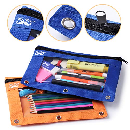 Mr. Pen- Pencil Pouch for 3 Ring Binder, 2 Pack, 10"x6.75", Smooth Zipper | Clear Window, Large Capacity Pencil Case with 3 Reinforced Grommets for School, Office, Supplies Storage | Clear Window, Large Capacity Pencil Case with 3 Reinforced Grommets for