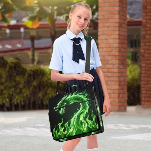 Green Dargon 3 Ring Zipper Binder Bag Binder Organizer with Handle Shoulder Strap for School Work Office Supplies - color: Green Dargon
