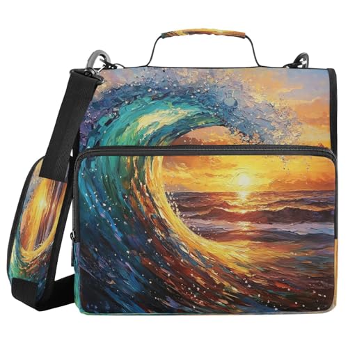 3 Ring Zipper Binder Sunset Ocean Wave Binders Bag with Shoulder Strap 500 Sheets Paper Organizer Trapper Keeper Documents Storage File Folder for School Office - color: A2841