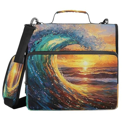 3 Ring Zipper Binder Sunset Ocean Wave Binders Bag with Shoulder Strap 500 Sheets Paper Organizer Trapper Keeper Documents Storage File Folder for School Office - color: A2841