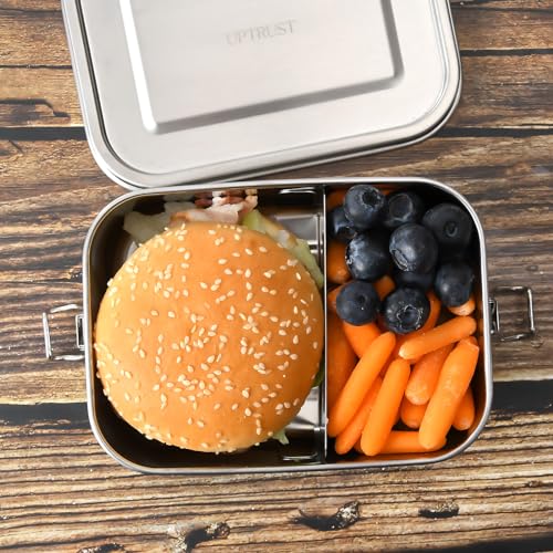 UPTRUST Leak Proof Stainless Steel Lunch Food Container, 1200ML/40oz Large Bento Boxes Metal Lunch Box for Kids or Adults - Lockable Clips Adjustable Divider included - size: 1200 ML - with Adjustable Divider