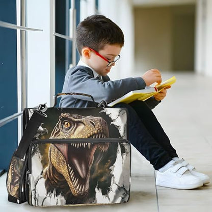 3 Ring Zipper Binder Dinosaur Binder Organizer Portfolio with File and Shoulder Strap & Handle Large Capacity File Folder - color: Dinosaur