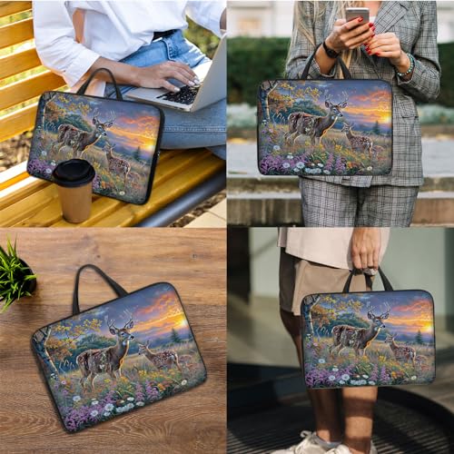Laptop Sleeve Bag with Handle Computer Protective Soft Cover Case for 14 Inch 13 Inch Laptop,Deer Weed Sunset - color: Deer Weed Sunset