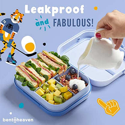 Bentoheaven Premium Bento Lunch Box for Kids, 9 Designs, Leak-proof 3-4 Compartments, Divider, Ideal size 30oz, Microwave/Dishwasher Safe Kids Bento Box (Loncheras Para Niños/Niñas)[Ice Blue] - color: Ice Blue