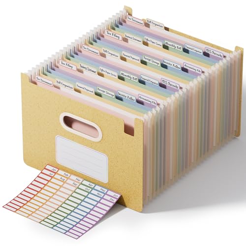 ThinkTex 26-Pocket Accordion File Organizer, Upright Open Top, Monthly Tabs, High Capacity Wheat Straw Expanding File Folder, Fits Letter A4 & Manila Folders for School Home Office- Wheat Yellow - color: 26- Wheat Yellow, size: 26 Pockets